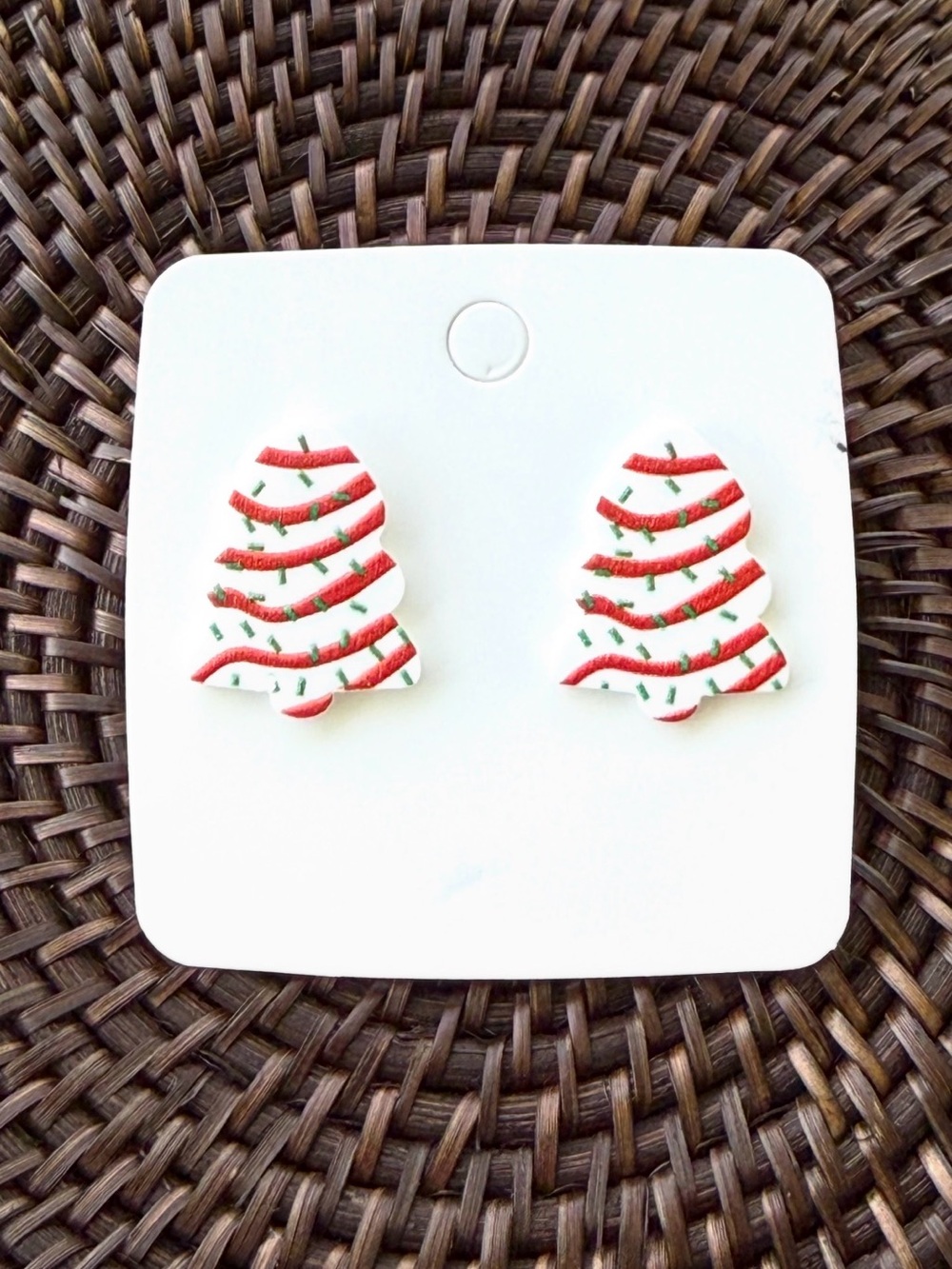 Festive Red & White Christmas Tree Stud Earrings